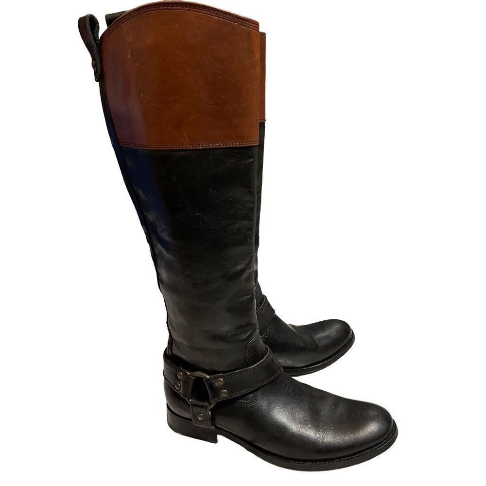 Frye Brown Leather Harness Zip Knee High Boots Womens Size 6 B Style 76928